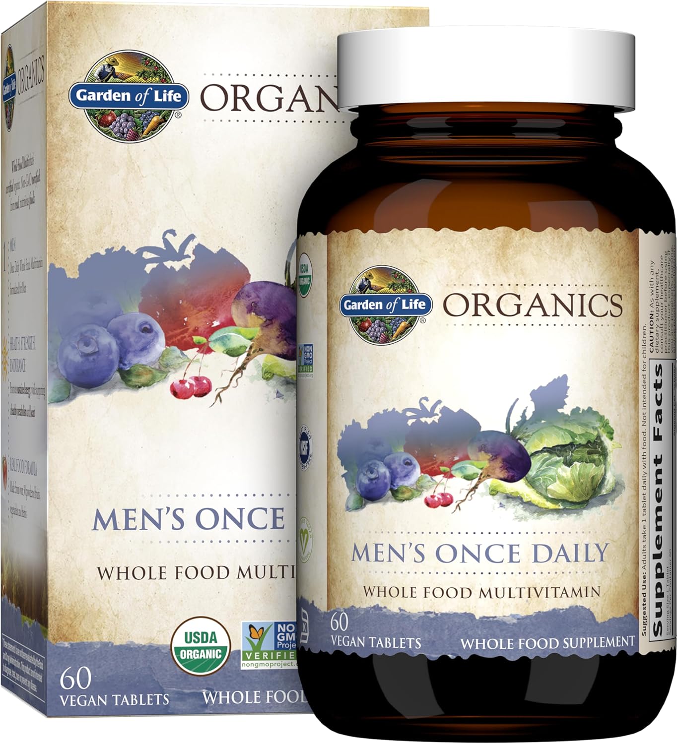 Garden of Life Once Daily Whole Food Multivitamin for Men, Organic Mens Vitamins & Minerals, Vitamin C, Zinc, Vegan, for Health & Well-Being, 60 Tablets - Amazon - 