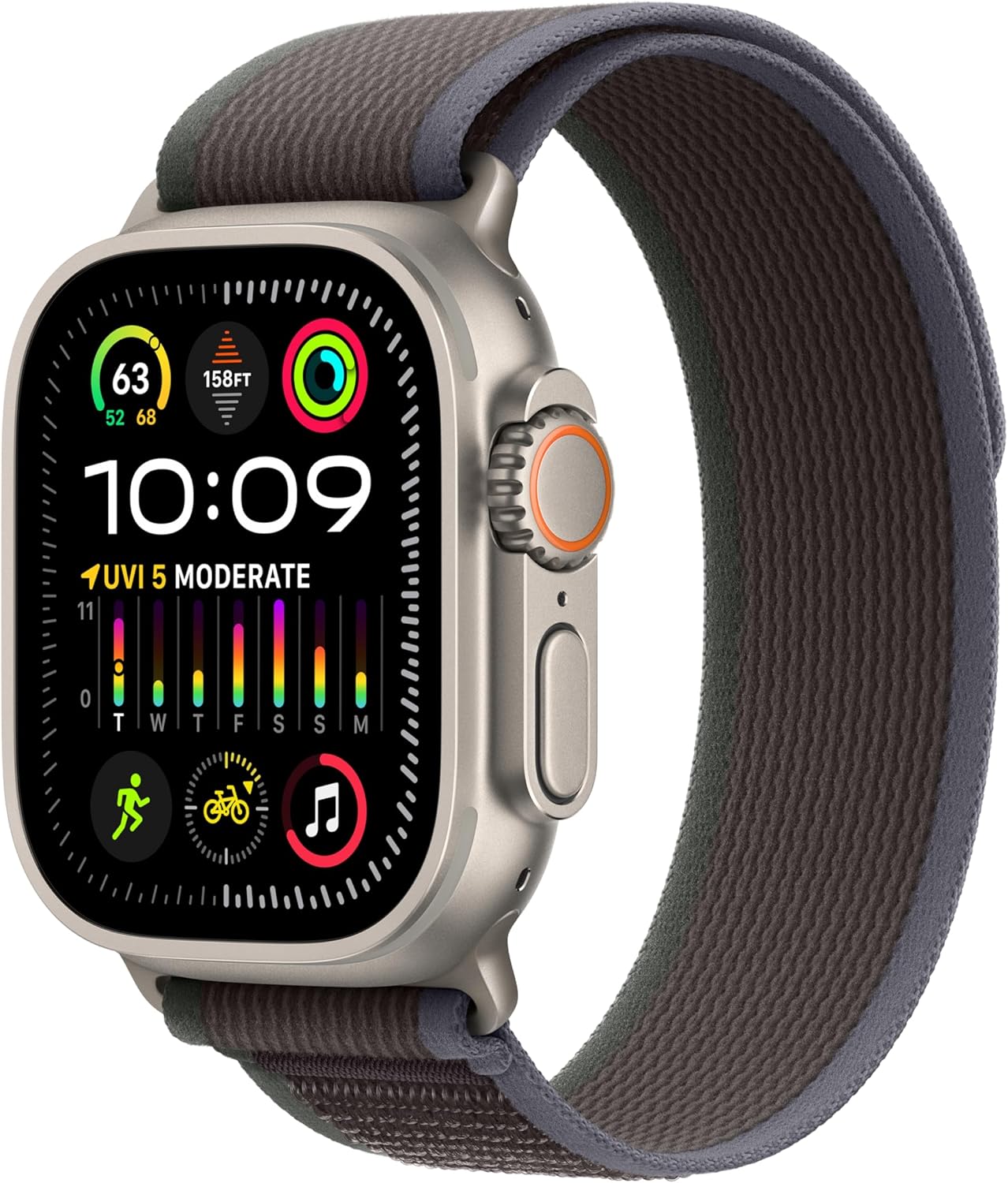 Apple Watch Ultra 2 [GPS + Cellular 49mm] Smartwatch with Rugged Titanium Case & Blue/Black Trail Loop S/M. Fitness Tracker, Precision GPS, Action Button, Extra-Long Battery Life - Apple - 