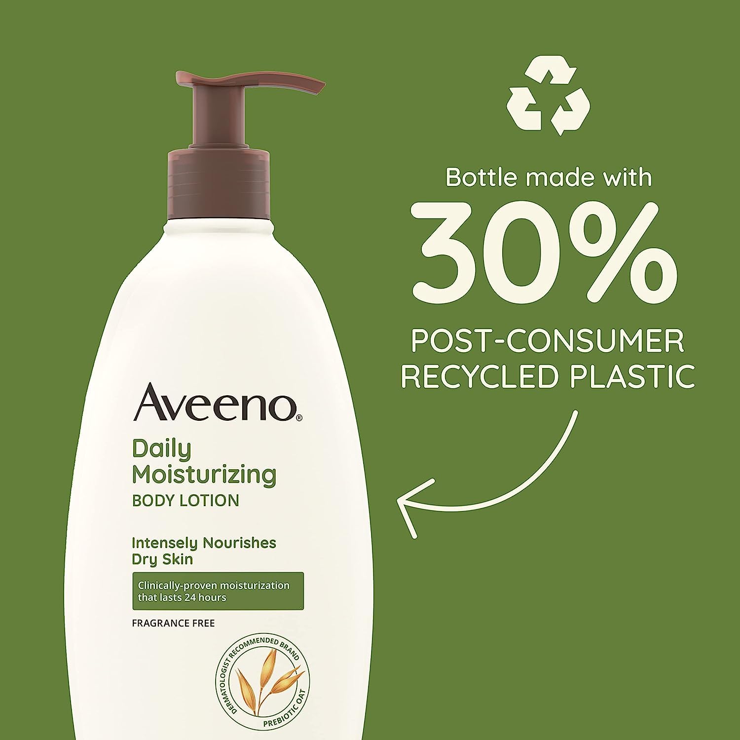 Aveeno Daily Moisturizing Body Lotion, Body Lotion for Dry Skin with Prebiotic Oat, Paraben Free, Fragrance Free, Non-Greasy, Non-Comedogenic Moisturizer, 18 FL OZ - View image 3