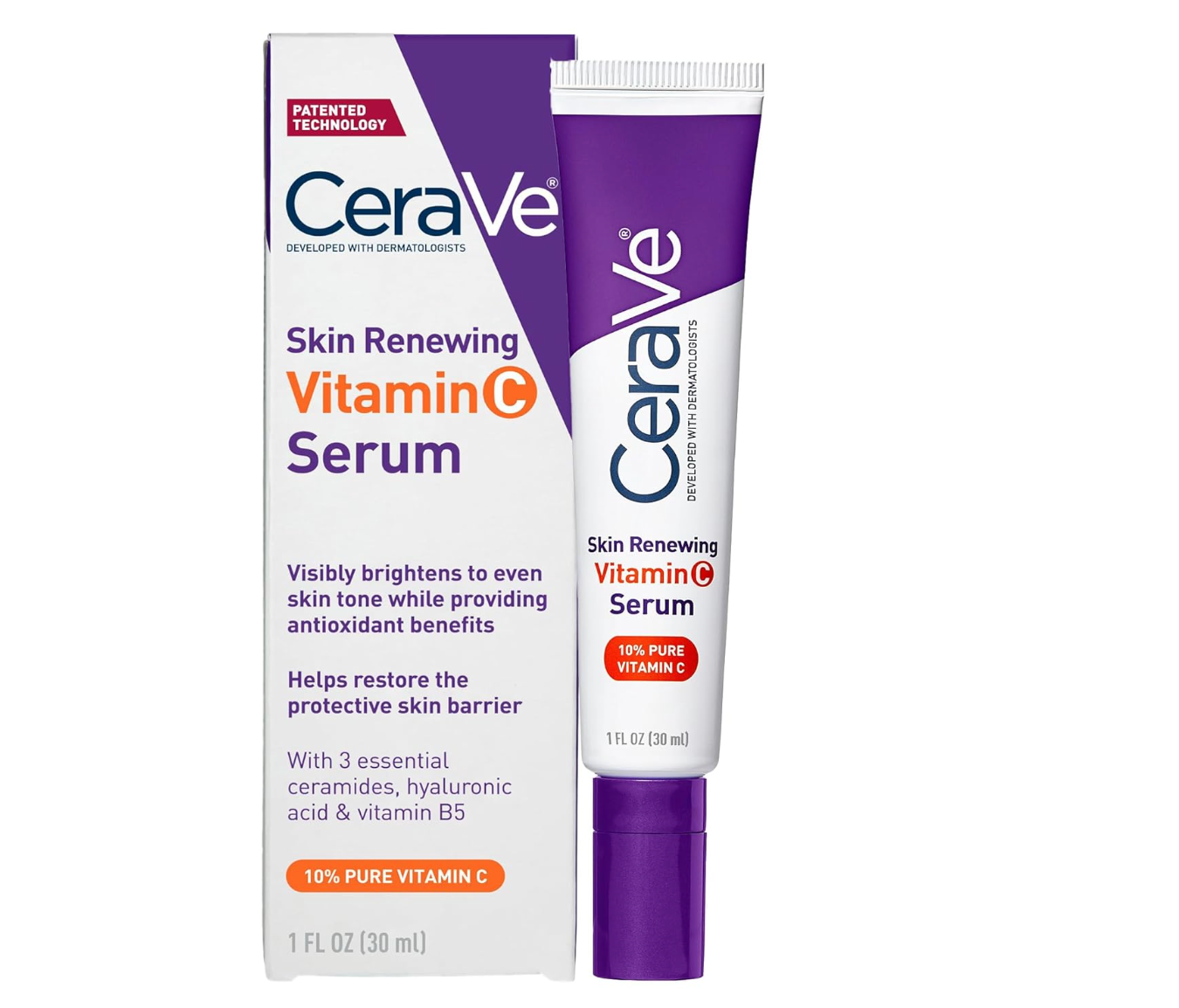 CeraVe Vitamin C Serum with Hyaluronic Acid, Skin Brightening Serum for Face with 10% Pure Vitamin C, Fragrance Free, 1 Fl. Oz - Amazon - 