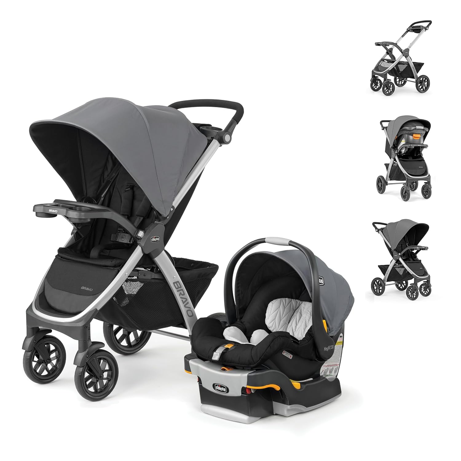 Chicco Bravo 3-in-1 Trio Travel System, Bravo Quick-Fold Stroller with KeyFit 30 Infant Car Seat and Base, Car Seat and Stroller Combo | Camden/Black - Chicco - 