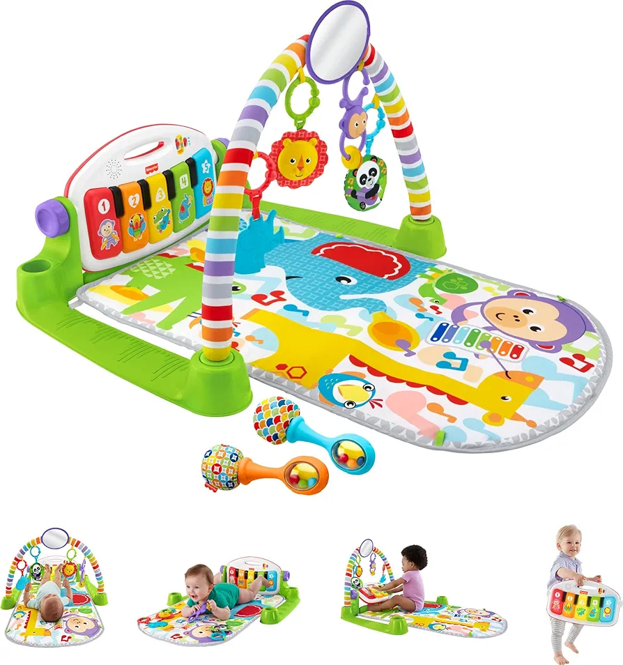 Fisher-Price Baby Playmat Deluxe Kick & Play Piano Gym for Learning & 2 Maracas Soft Rattles for Newborn to Toddler Play Ages 0+ Months - Fisher-Price - 