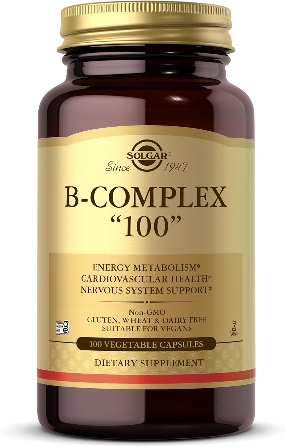 Solgar B-Complex "100", 100 Vegetable Capsules - Nervous System Support - Supports Energy Metabolism - Non-GMO, Vegan, Gluten Free, Dairy Free, Kosher - 100 Servings - Amazon - 