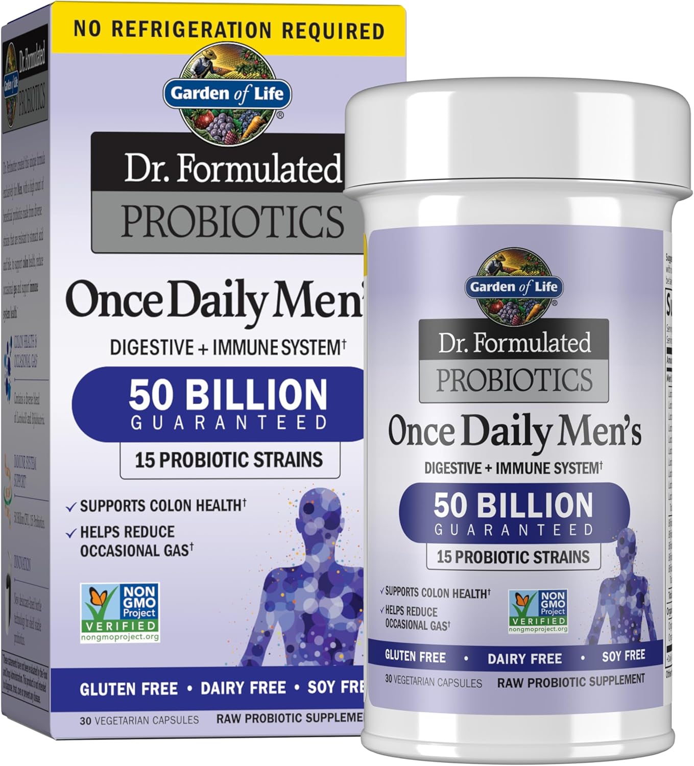 Garden of Life Probiotics for Men, Dr Formulated 50 Billion CFU 15 Probiotics for Digestive Health + Organic Prebiotic Fiber, Colon & Immune Support, Daily Gas Relief, Shelf Stable, 30 Capsules - Amazon - 