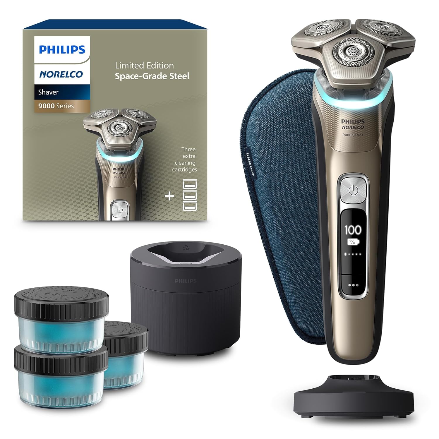 Philips Norelco Shaver Series 9000 Space Grade Edition, Wet & Dry Electric Shaver, with Lift & Cut Shaving System, Pop-up Trimmer, Cleaning Pod & 3 Cartridges, Charge Stand & Travel Case, S9979/92 - Philips - 